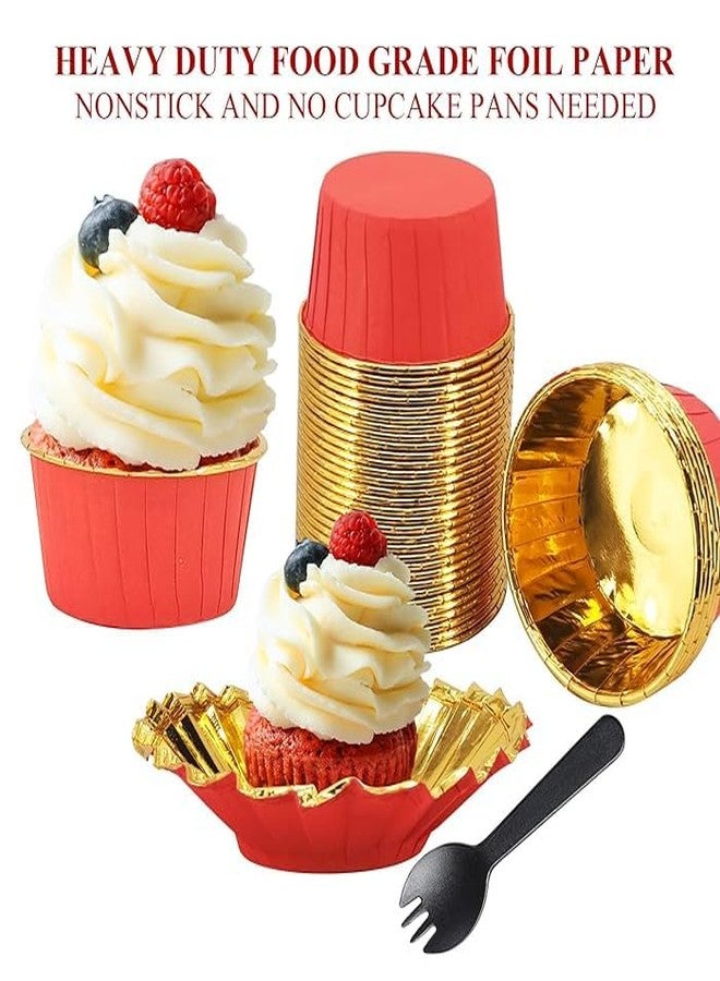 Deera Red Outer and Gold Color Inner Finish Expandable Muffin Cup Cake Paper Mould - Medium, Pack of 50 - Image 4